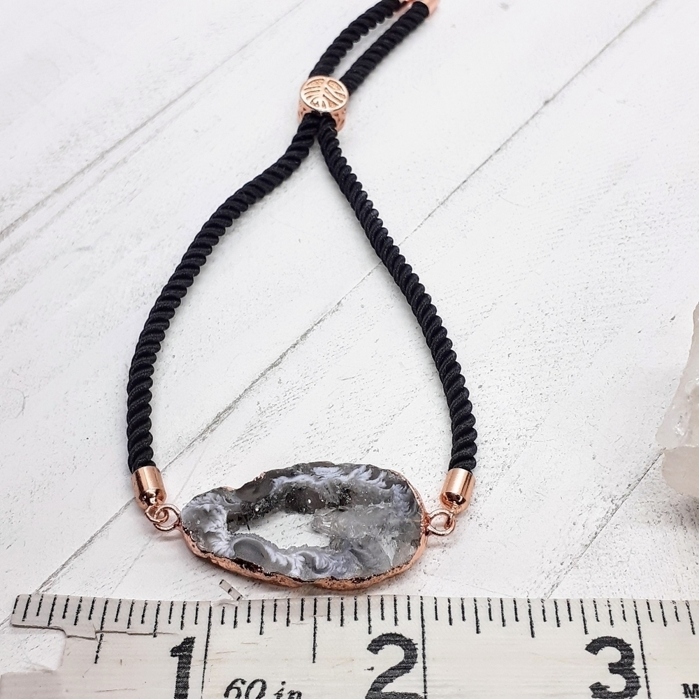 Rose Gold Agate Slice adjustable rope bracelet - Picture 4 of 6